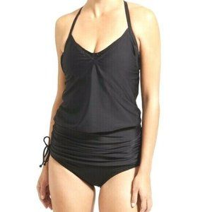 NWT Athleta Womens Size 34 D/DD Solid Black Side Scrunch Tankini Swimsuit Top